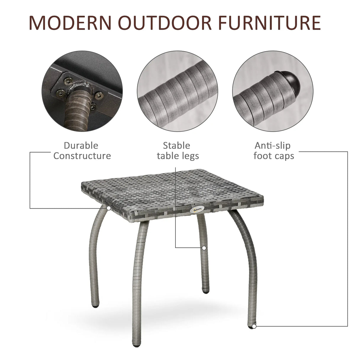 18" Rattan Coffee Table Outdoor Side Table, Grey Patio Side Tables at Gallery Canada