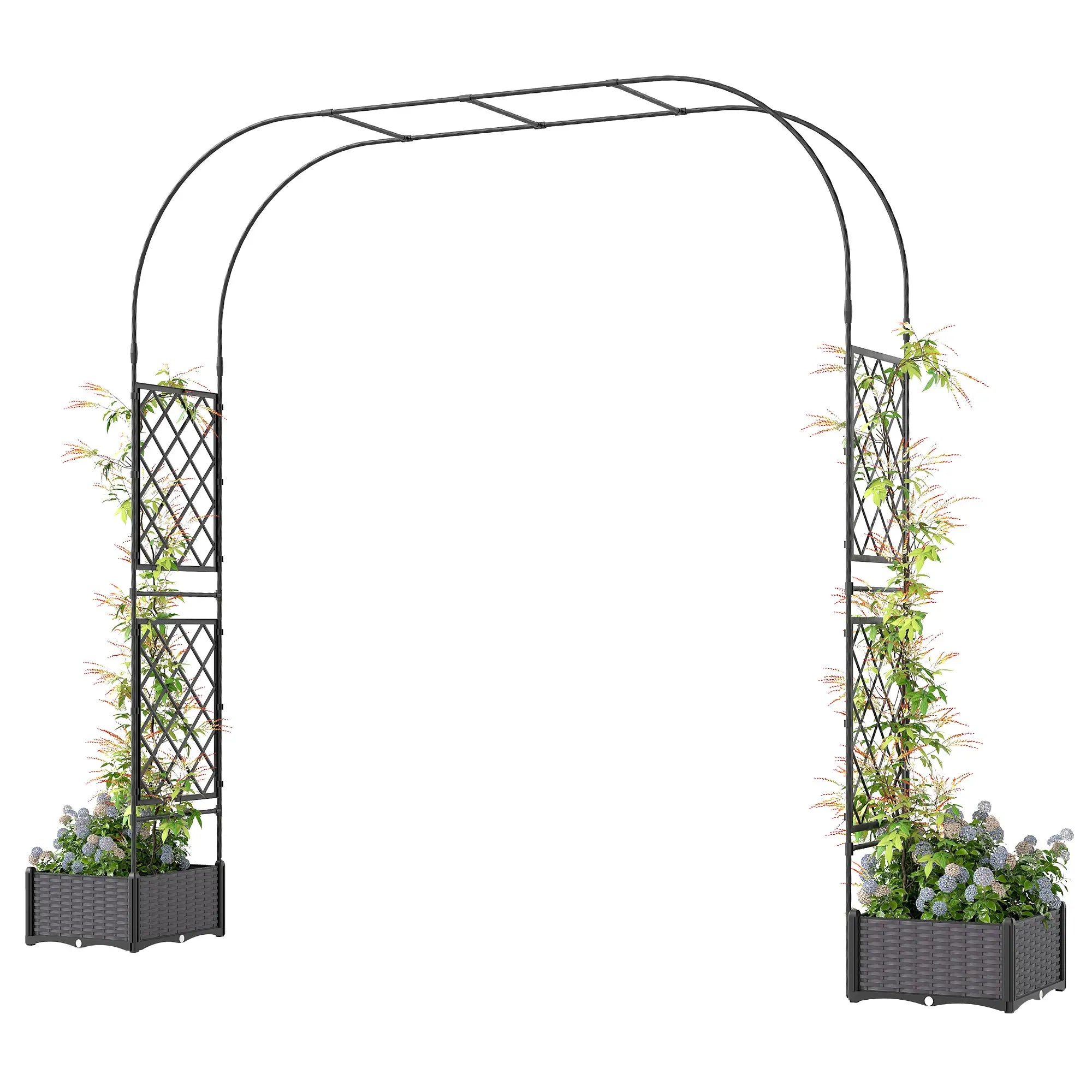 Garden Arch Trellis Arbor With 2 Planter Boxes, 109.4