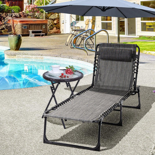 Outdoor Folding Chaise Lounge, Adjustable Backrest, Removable Pillow, Mixed Grey, Grey