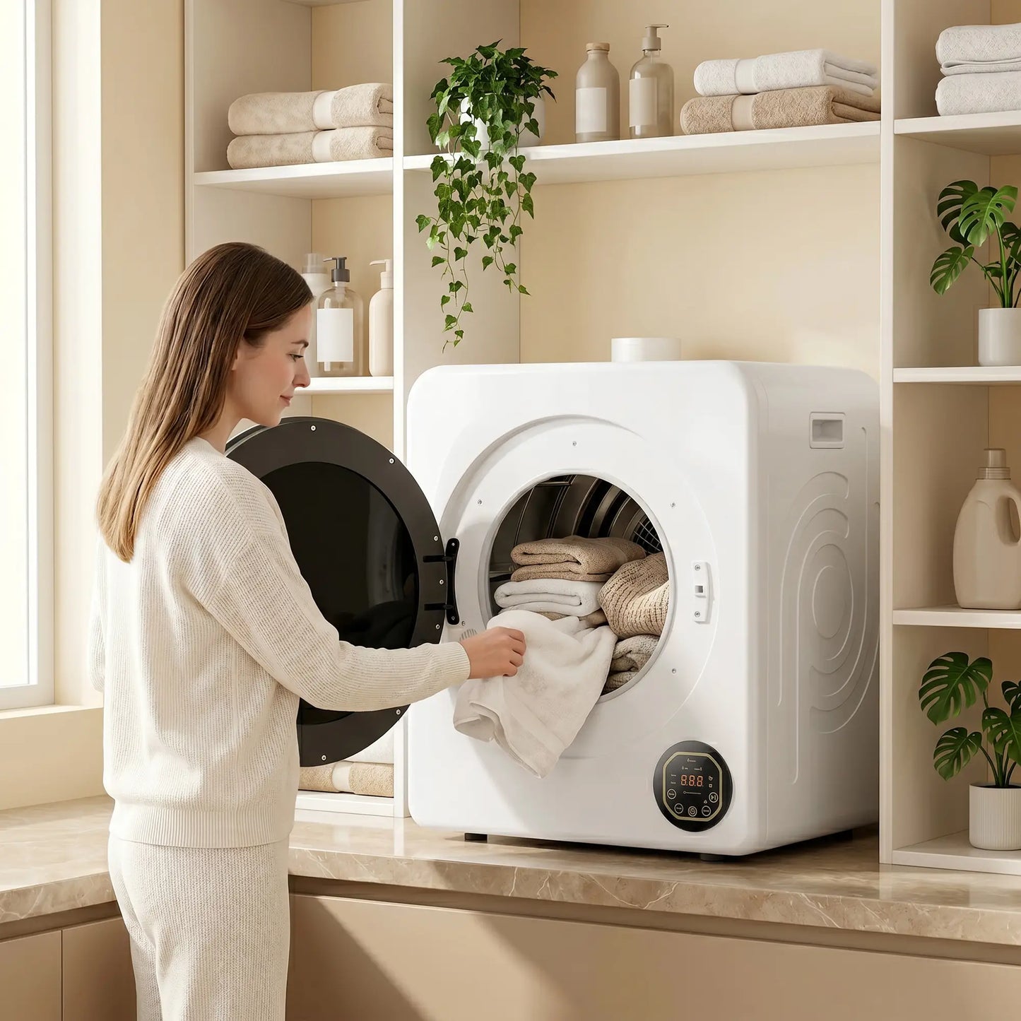 Clothes Dryer with 6 Drying Modes, Laundry Dryer with Stainless Steel Tub 18 lbs, White