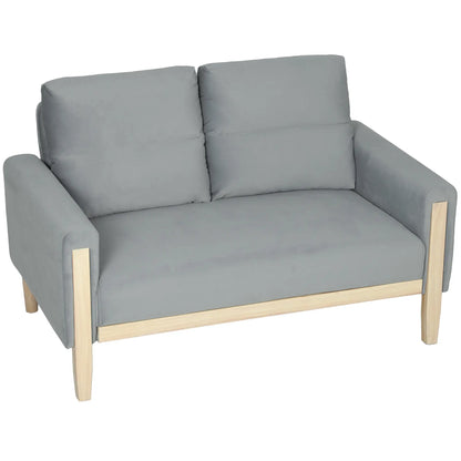 53" Loveseat Sofa, 2 Seater with Wood Legs, Velvet, Grey 2-Seater Sofas Grey, Washed White at Gallery Canada