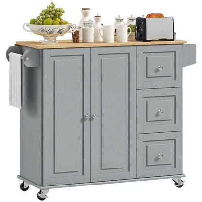 Kitchen Island on Wheels, Drop Leaf Cart with Drawers, Grey Kitchen Islands & Kitchen Carts at Gallery Canada