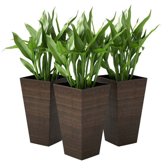 Tall Planter Set Of 3, 28 Inch Taper Planter With Drainage Holes, Brown Planter Set Brown Wood Effect at Gallery Canada
