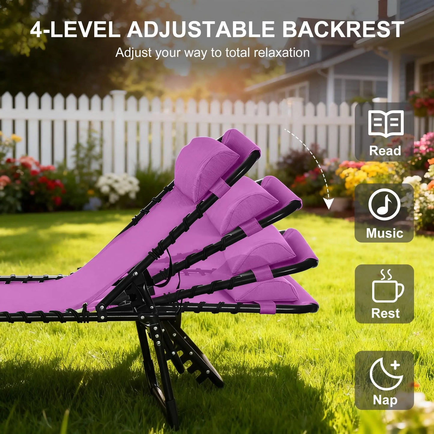 Outdoor Folding Lounge Chair, 4-Level Adjustable, Purple Lounger Chairs at Gallery Canada