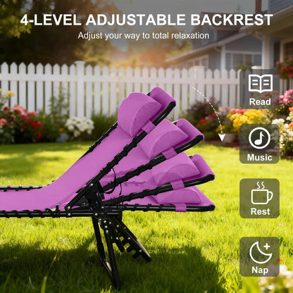 Outdoor Folding Lounge Chair, 4-Level Adjustable, Purple Lounger Chairs at Gallery Canada
