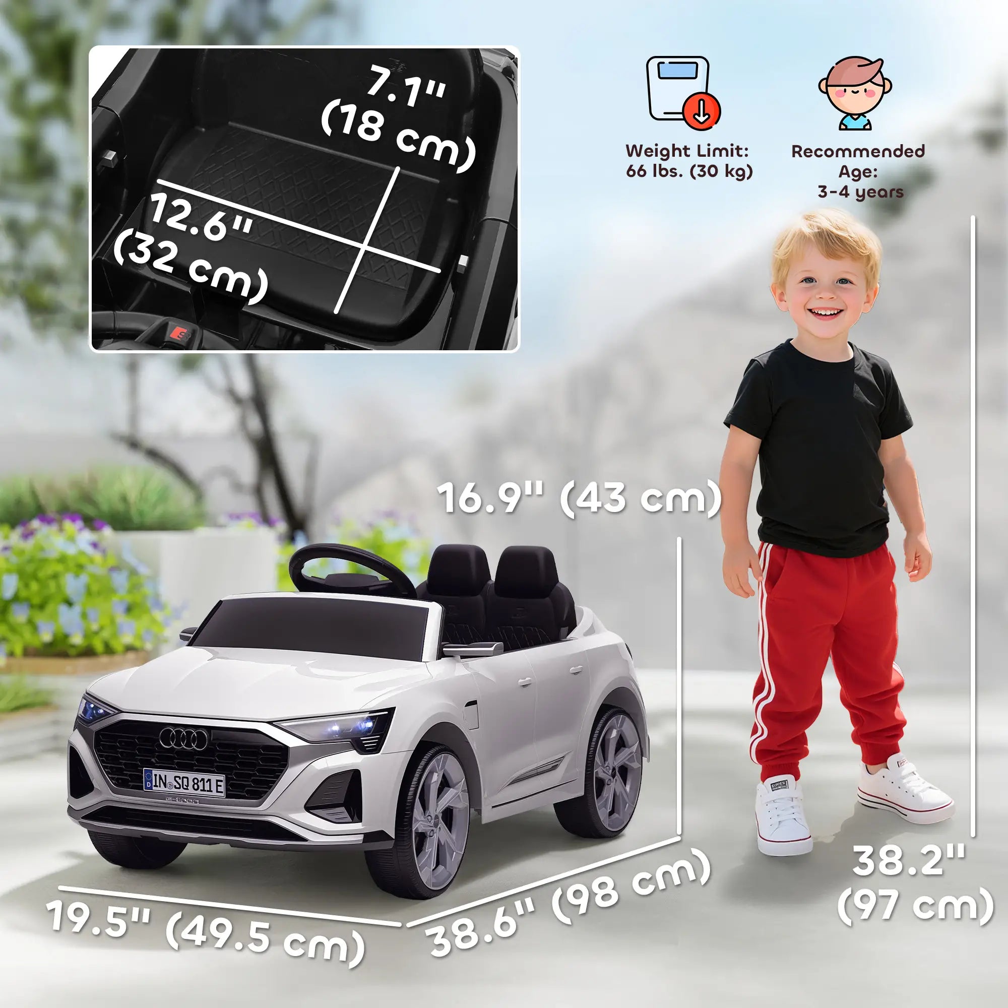 12V Kids Electric Car, Audi Q8 E-Tron Sportback, Remote Control, White Electric Toy Cars at Gallery Canada