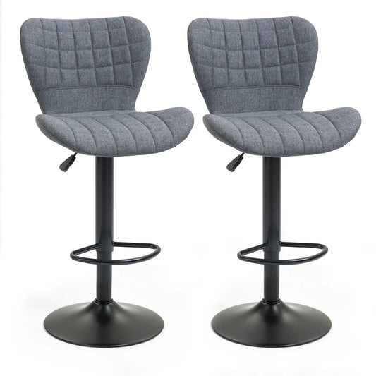 Adjustable Swivel Bar Stools Set of 2, Linen Fabric, Grey Bar Stools Grey at Gallery Canada