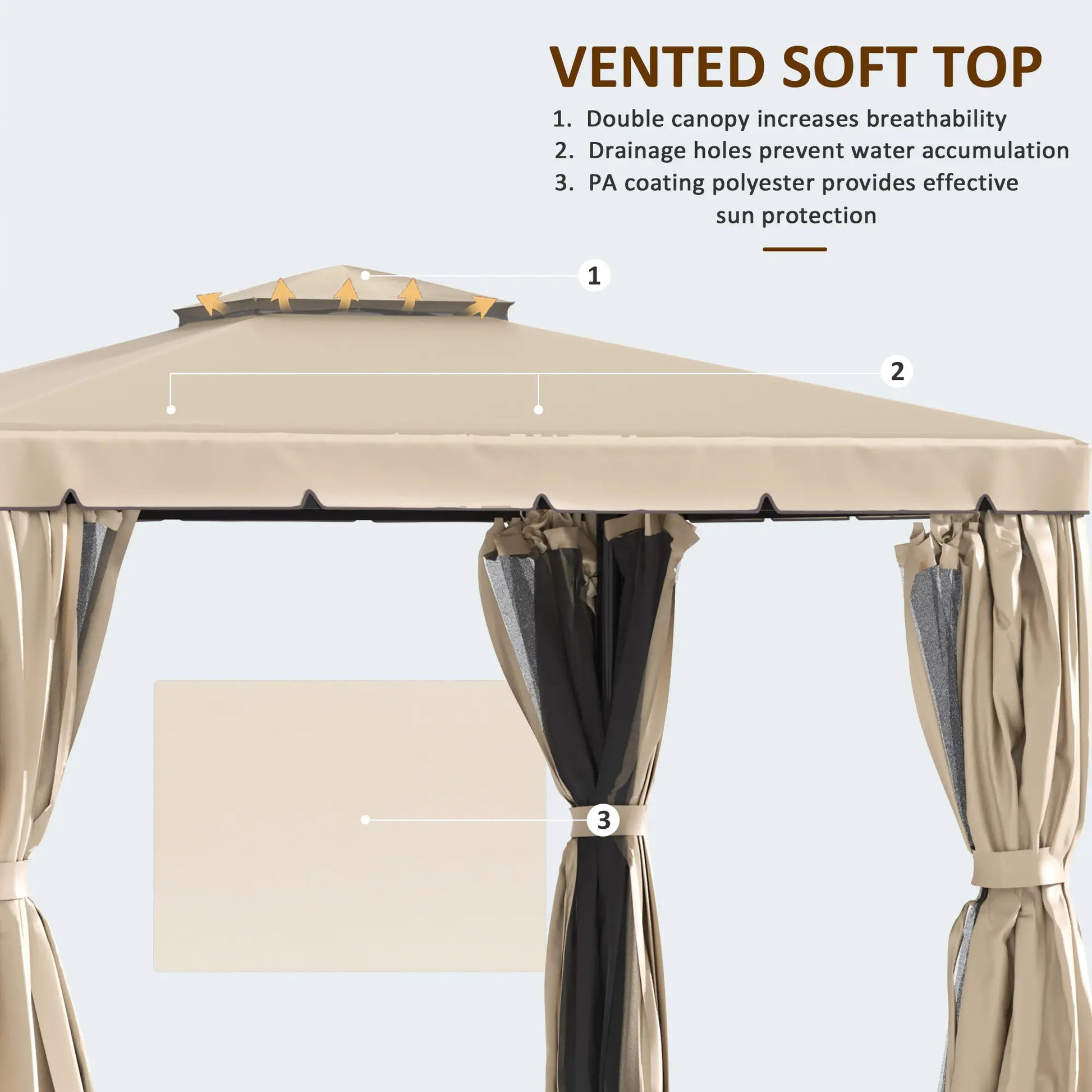 Deck Gazebo with Curtains, Mesh Screen, 10ft x 10ft, Khaki Gazebos at Gallery Canada