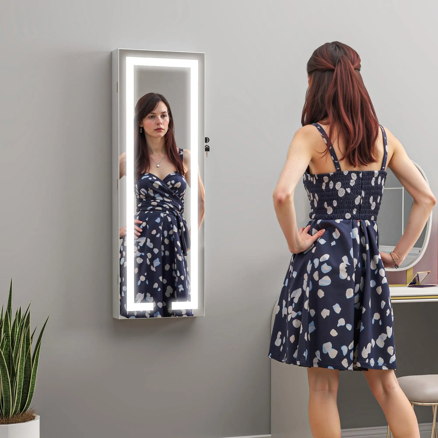 LED Lighted Jewelry Armoire with Mirror, Lockable Door, White Jewelry Armoire & Jewellery Mirror Cabinets at Gallery Canada