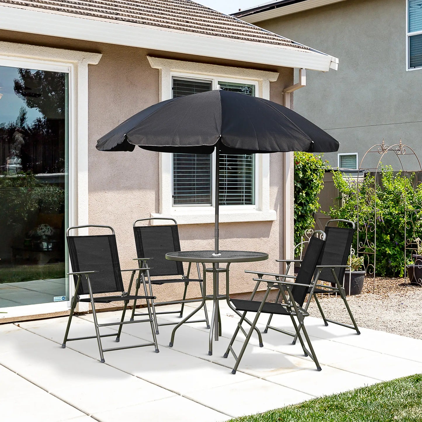 6-Piece Outdoor Dining Set, Round Table, 4 Folding Chairs, Black Outdoor Dining Sets at Gallery Canada