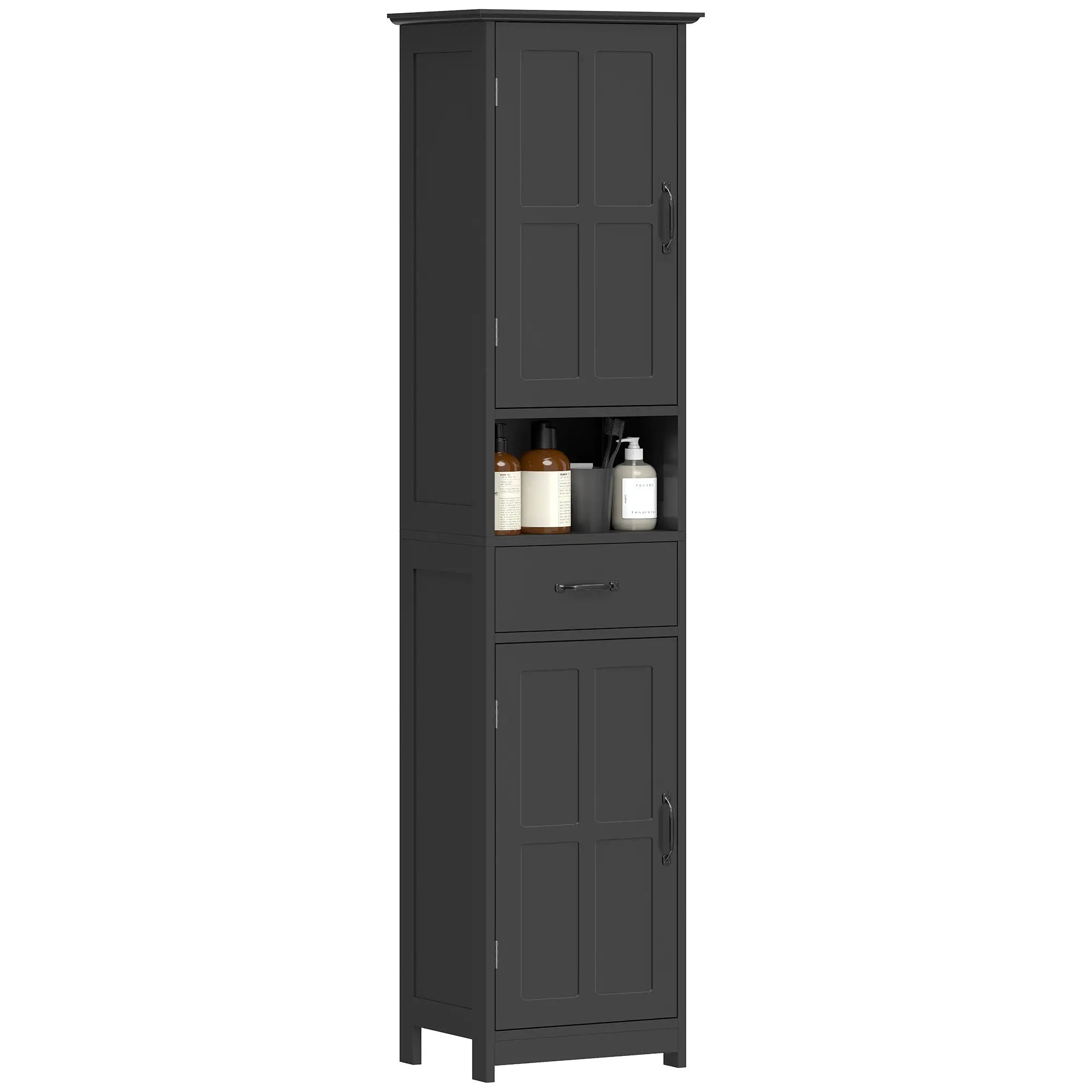 Modern Bathroom Cabinet, Narrow Vanity with Shelf and Drawer, Black Freestanding Bathroom Cabinets at Gallery Canada
