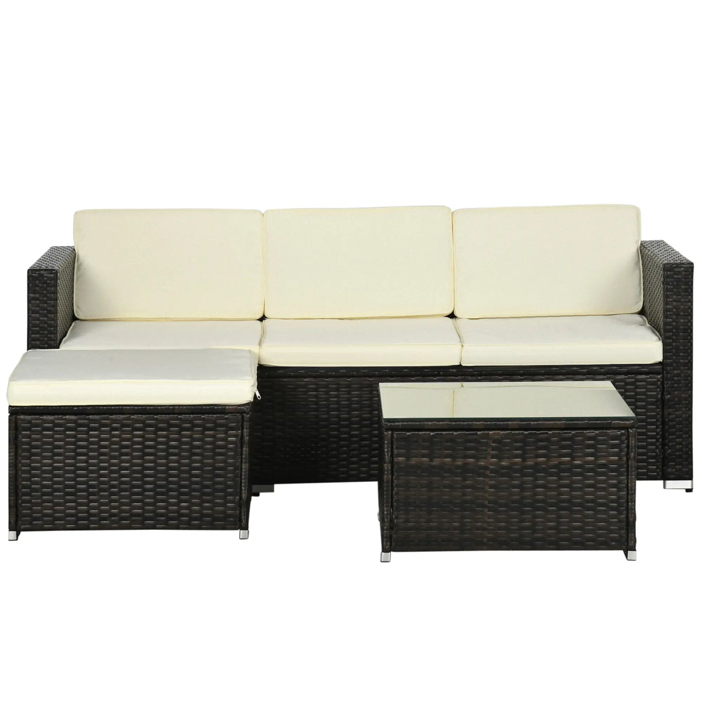 3-Piece Patio Set with Cushions, PE Rattan Sofa, Glass Table, Cream White Patio Furniture Sets at Gallery Canada