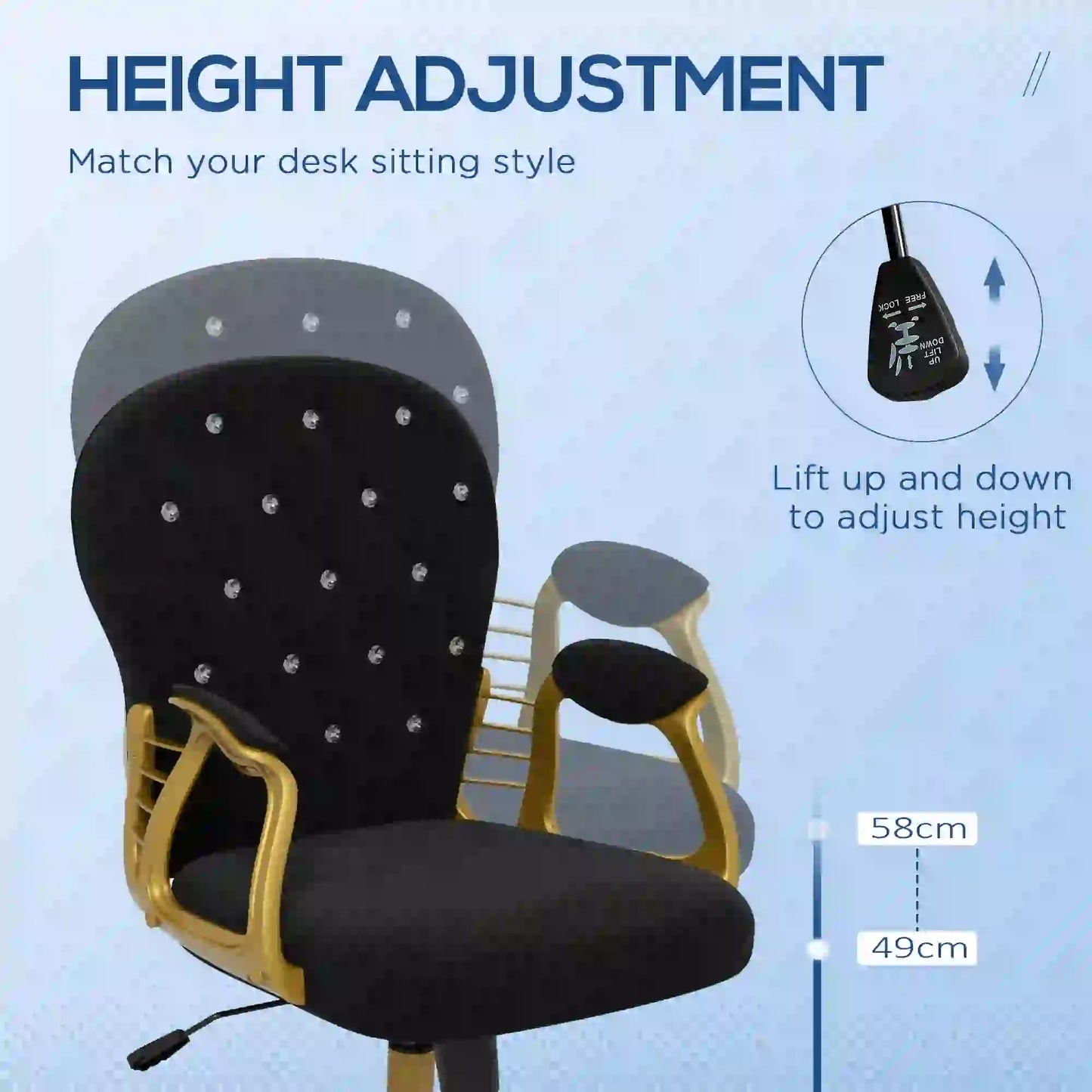 Velvet Office Desk Chair, Button Tufted, Swivel Wheels, Adjustable Height, Black Task Chairs at Gallery Canada