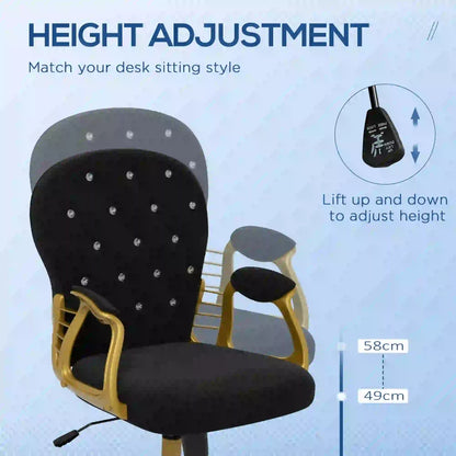 Velvet Office Desk Chair, Button Tufted, Swivel Wheels, Adjustable Height, Black Task Chairs at Gallery Canada