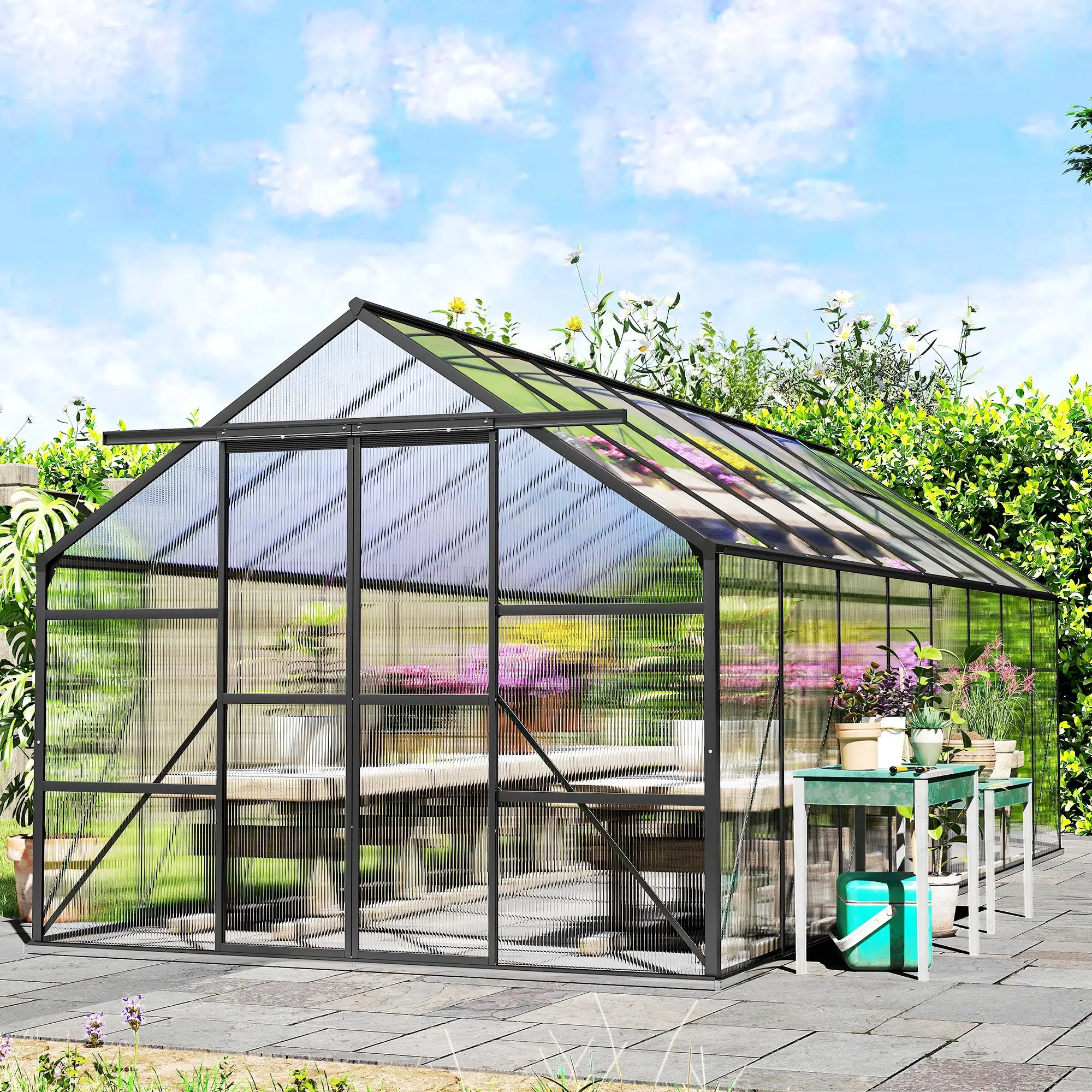 Aluminum Greenhouse Kit, Polycarbonate Walk-In, 16' x 8', Dark Grey Walk In Greenhouses at Gallery Canada