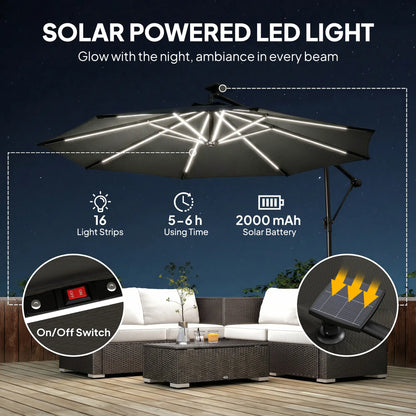 10 ft Offset Patio Umbrella With Solar Light, 360° Rotation, Tilt, Cover, Black Offset Cantilever Umbrellas at Gallery Canada