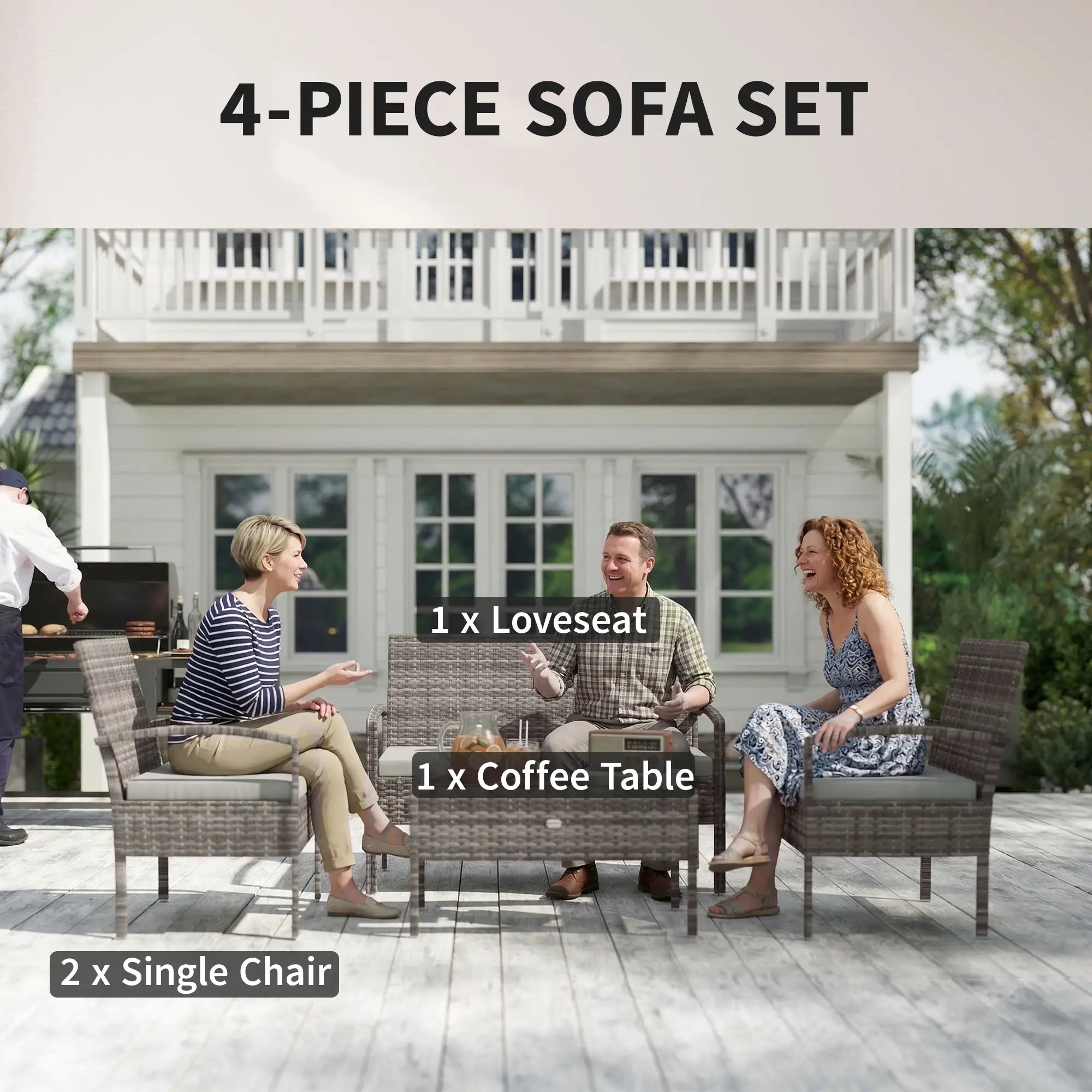 Patio Furniture Set, Loveseat, 2 Armchairs & Coffee Table, Light Grey Patio Furniture Sets at Gallery Canada