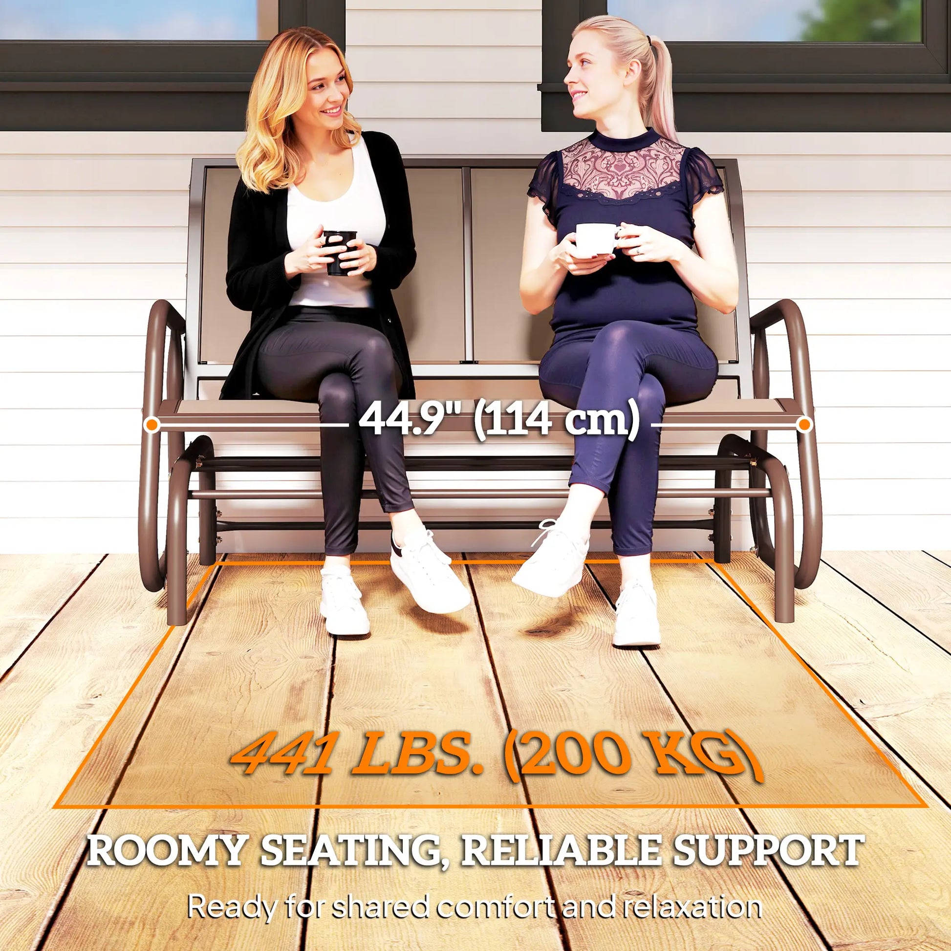 Steel Sling Fabric Gliding Bench, Outdoor Garden Swing Chair, Coffee Brown, Brown Outdoor Gliders at Gallery Canada