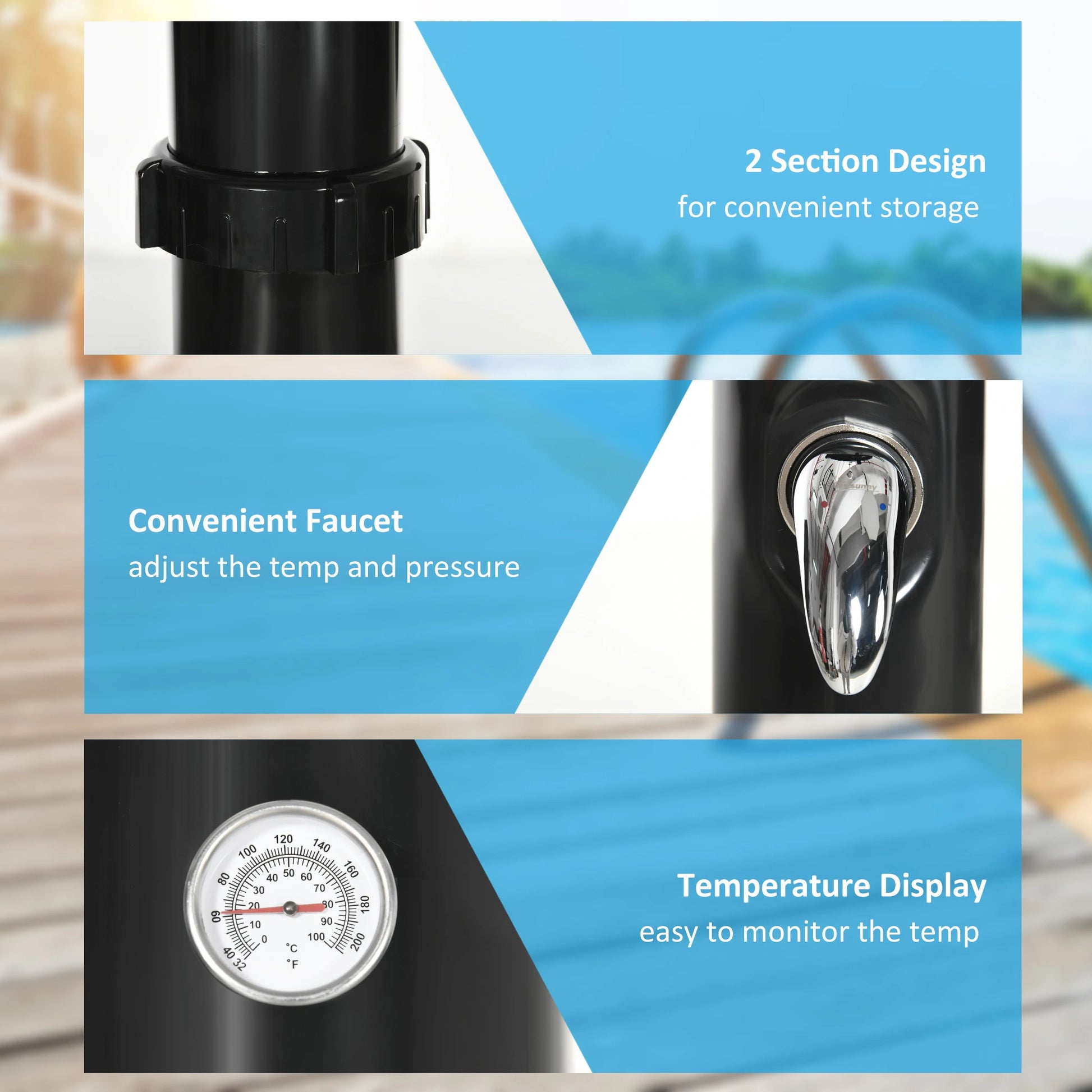 7.3FT 5.3 Gallon Solar Heated Outdoor Shower, Black Outdoor Swimming Pools & Hot Tubs at Gallery Canada