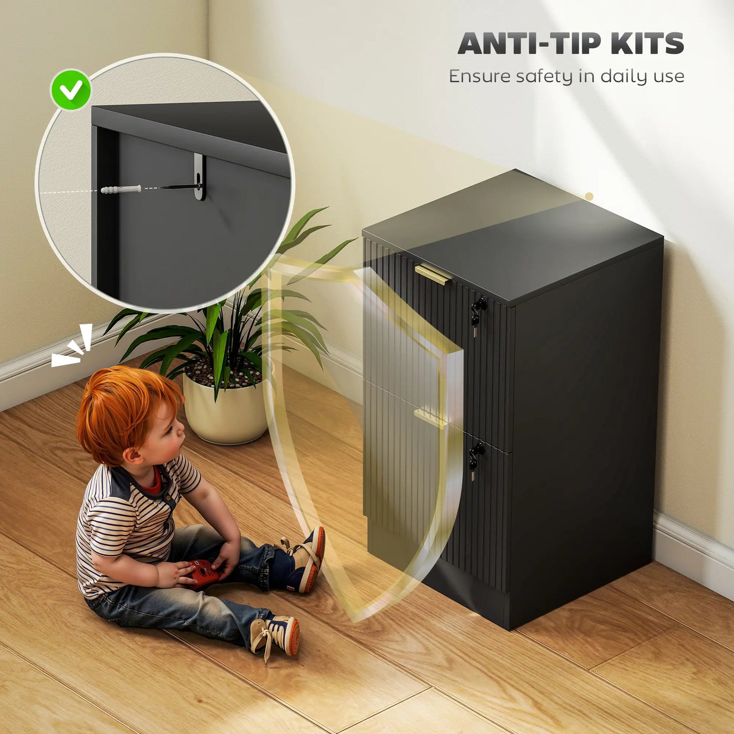 Lockable Filing Cabinet, 2 Fluted Drawers, Adjustable Hanging Rails, Black Office Cabinets & Cupboards at Gallery Canada