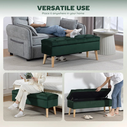 Velvet Storage Ottoman with Lid, Wood Legs, Dark Green Storage Ottomans & Benches at Gallery Canada