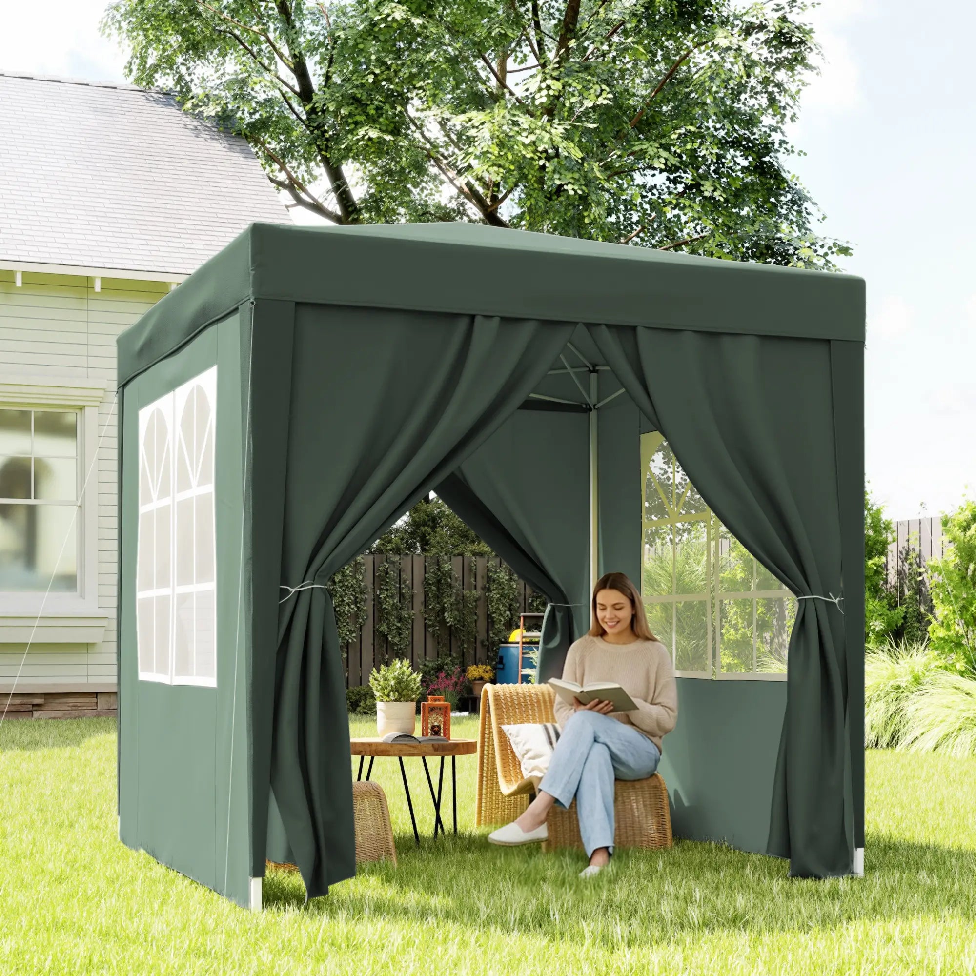 6.6'x6.6' Pop Up Canopy Tent, Instant Sun Shelter, Dark Green Pop Up Canopies at Gallery Canada