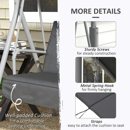 2-Seater Outdoor Porch Swing, Adjustable Canopy, Table, Grey Patio Swings with Stand at Gallery Canada