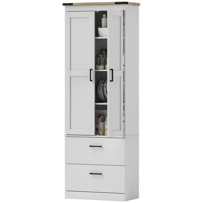 67" Tall Kitchen Pantry Cabinet, Doors, Drawers, Adjustable Shelves, Cream White Kitchen Pantry Cabinets Cream White Wood Grain, Retro Brown at Gallery Canada