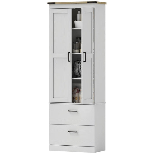 67" Tall Kitchen Pantry Cabinet, Doors, Drawers, Adjustable Shelves, Cream White Kitchen Pantry Cabinets Cream White Wood Grain, Retro Brown at Gallery Canada