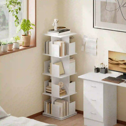 360° Rotating Bookcase, 4 Tier Bookshelf with 16 Cubbies, White Wood Grain, White Display Bookshelves at Gallery Canada