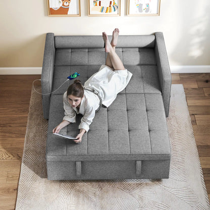 Pull Out Sofa Bed, Sleeper Couch with USB, Small Linen Loveseat, Grey 2-Seater Sofas at Gallery Canada