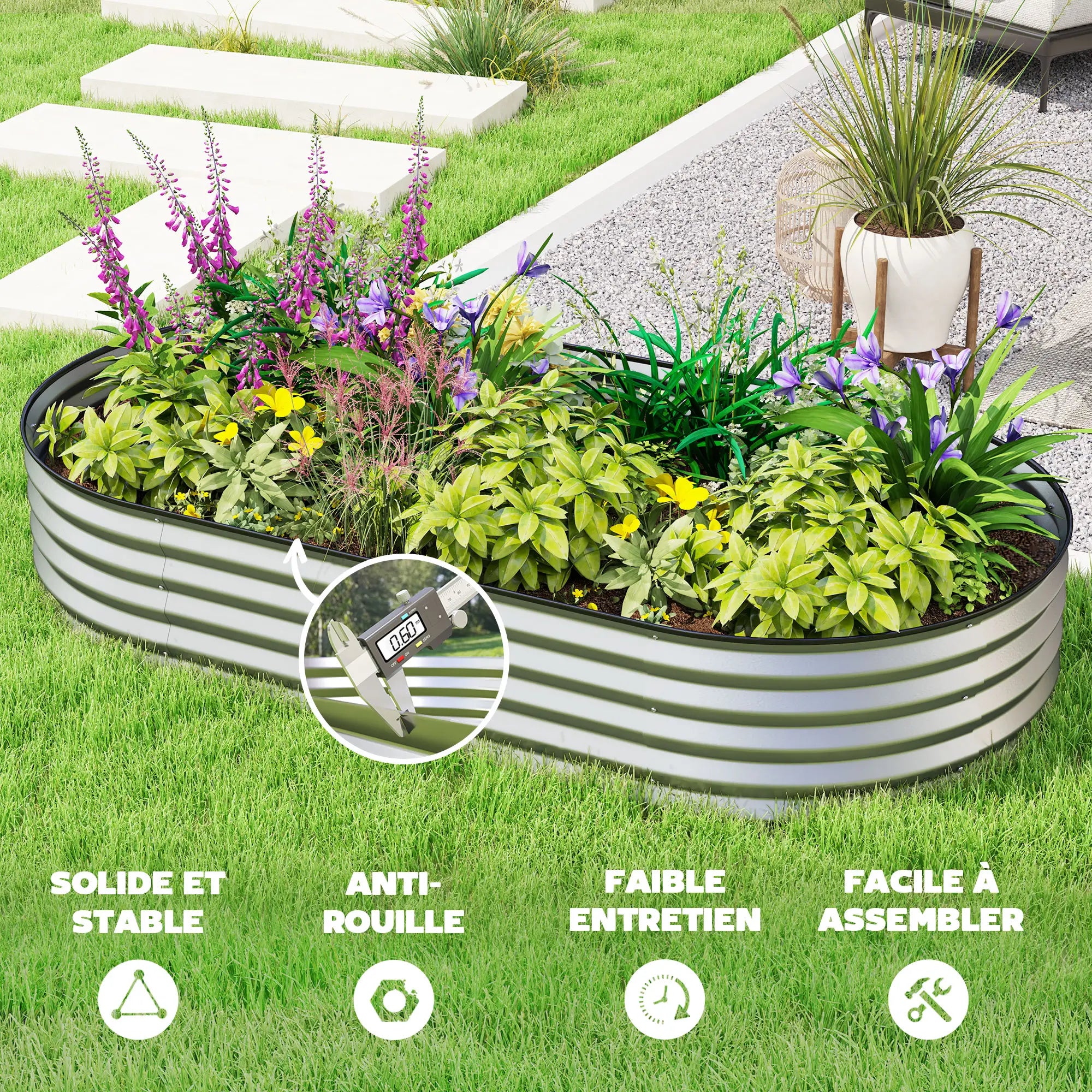 6' x 3' x 1' Galvanized Raised Garden Bed, Metal Plant Stake, Silver Raised Garden Beds at Gallery Canada