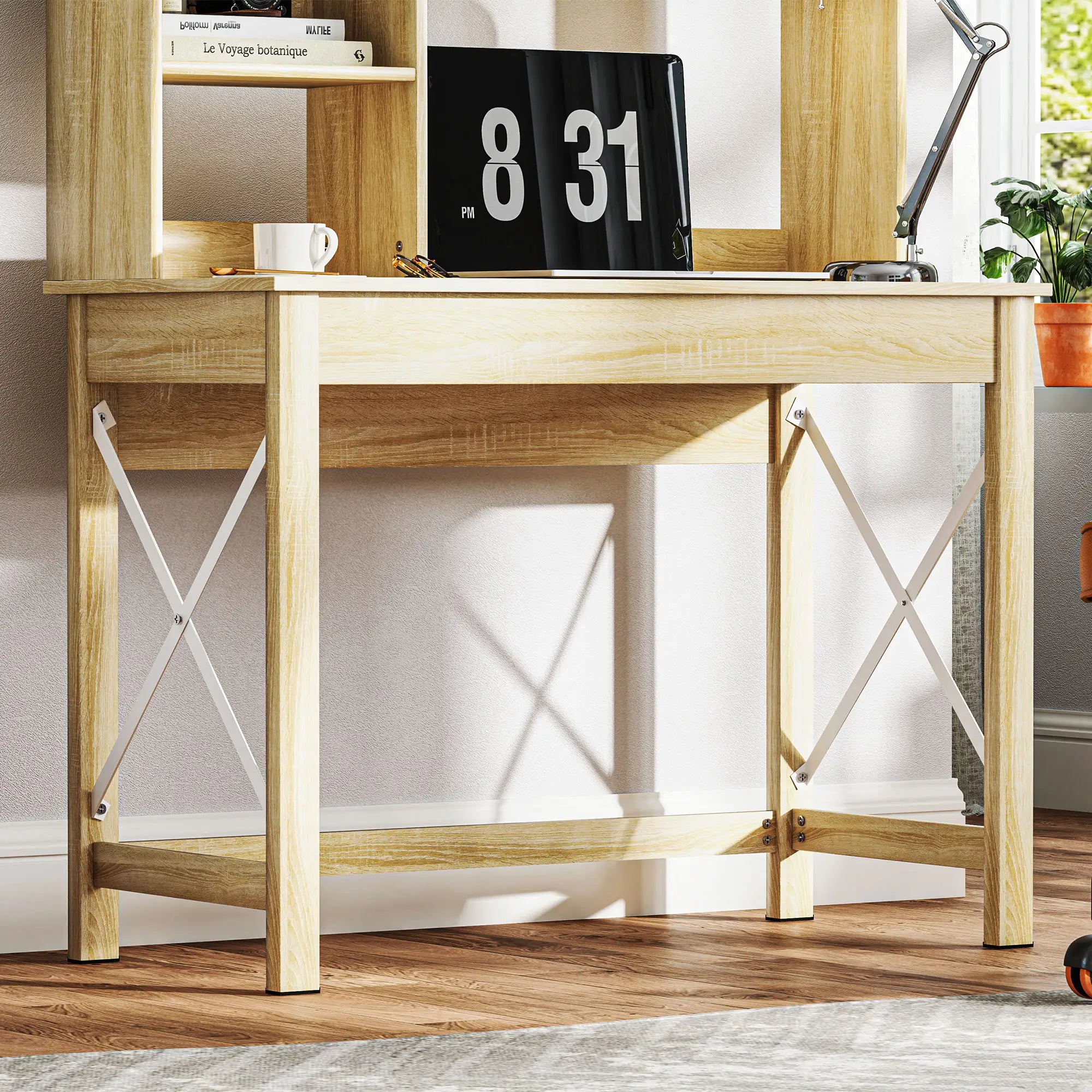 Computer Desk with Hutch, Home Office Study Table, Oak Computer Desks at Gallery Canada