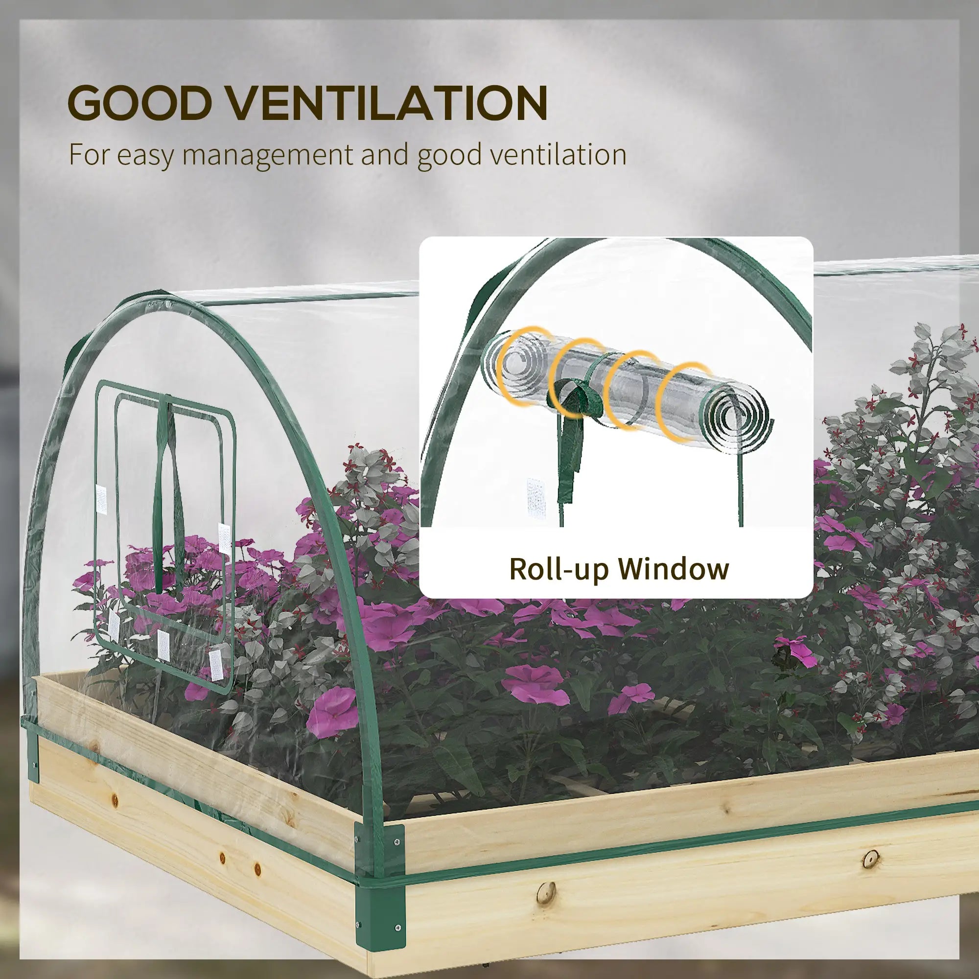 12 Pocket Raised Garden Bed, Greenhouse with Roll Up Windows, 4' x 3' x 2', Natural Wood Raised Garden Beds at Gallery Canada