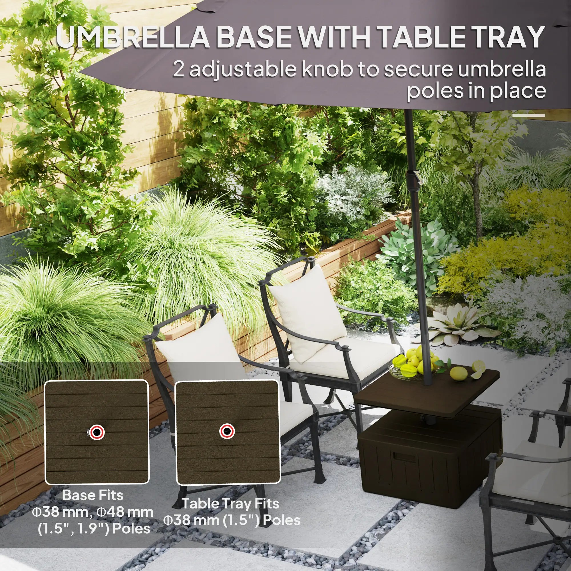 Heavy Duty Umbrella Base With Wheels, Table Tray, Brown Umbrella Bases at Gallery Canada