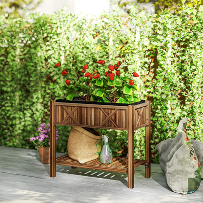 Wooden Raised Garden Bed, Elevated Planter Box, 34"x18"x30", Carbonized Raised Garden Beds at Gallery Canada