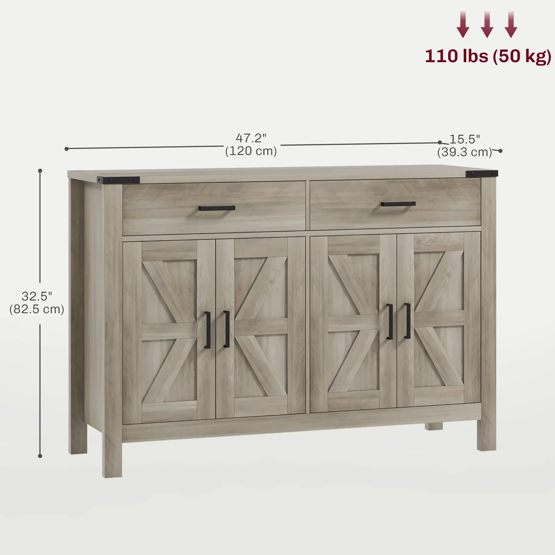 Farmhouse Buffet Cabinet, 2 Drawers, 2 Cabinets, Adjustable Shelves, Grey Bar Cabinets at Gallery Canada