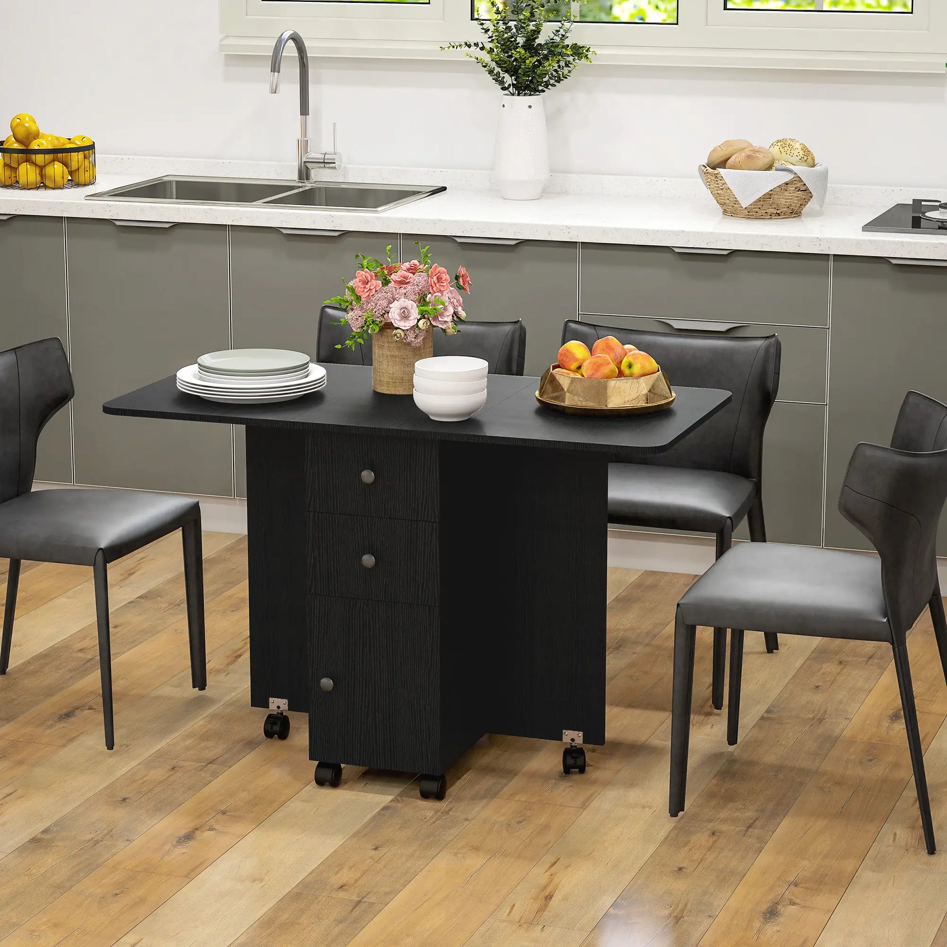Drop Leaf Dining Table, Mobile Folding Table on Wheels, Black Bar Tables & Dining Tables at Gallery Canada