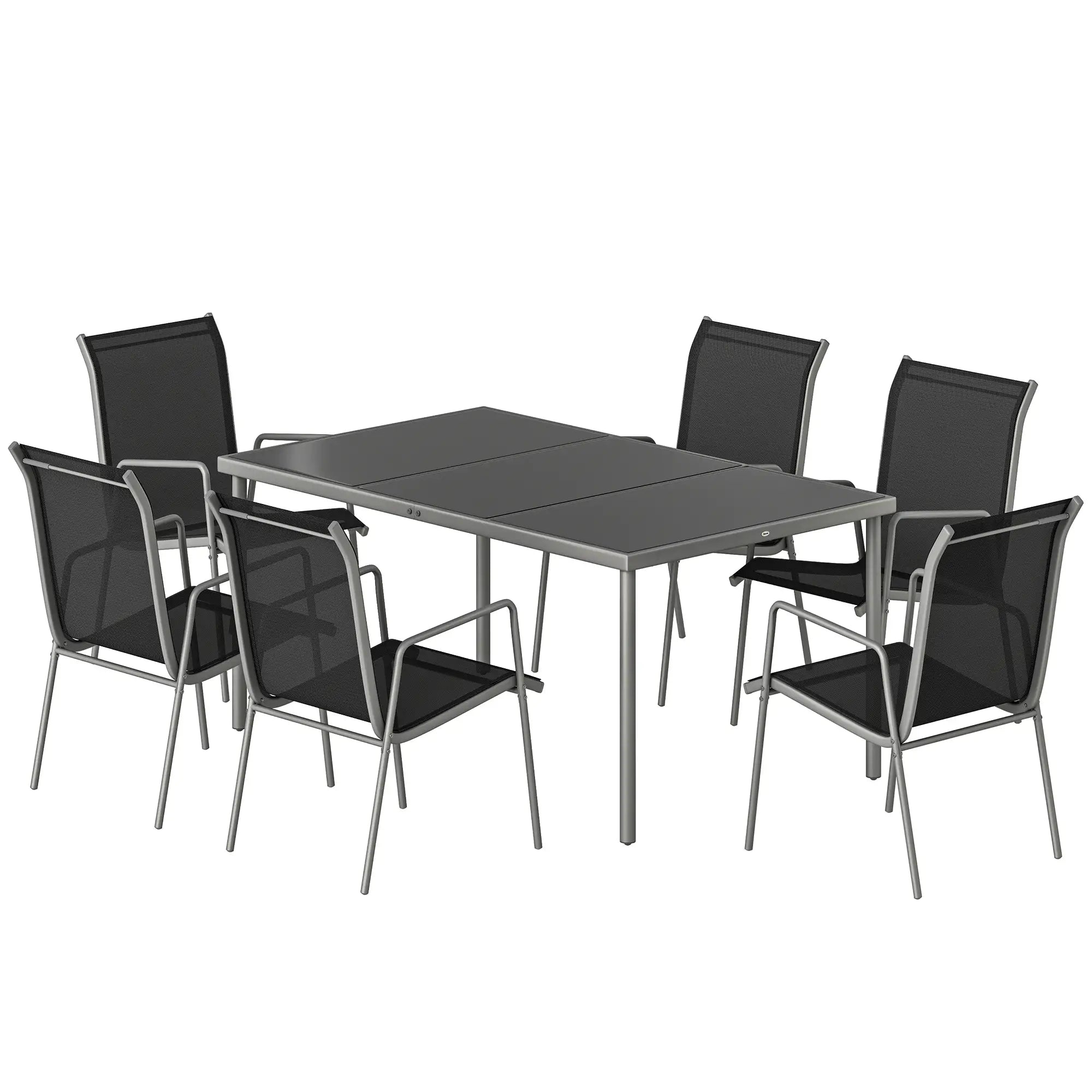 7 Piece Garden Dining Set With Rectangular Table & 6 Stackable Chairs Outdoor Dining Sets Silver, Black at Gallery Canada