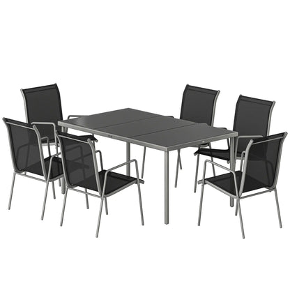 7 Piece Garden Dining Set With Rectangular Table & 6 Stackable Chairs Outdoor Dining Sets Silver, Black at Gallery Canada