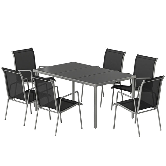7 Piece Garden Dining Set With Rectangular Table & 6 Stackable Chairs Outdoor Dining Sets Silver, Black at Gallery Canada