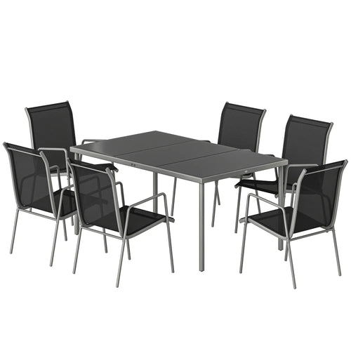 7 Piece Garden Dining Set With Rectangular Table & 6 Stackable Chairs