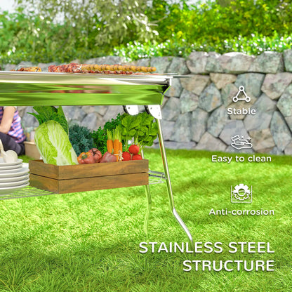 Portable Charcoal Grill, Stainless Steel, Folding With Shelf