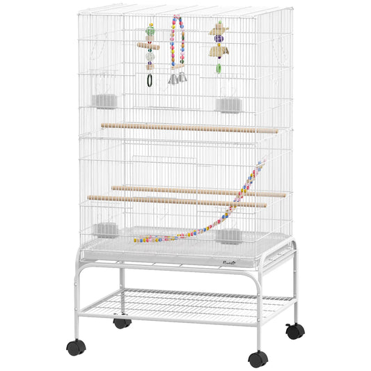 43" Bird Cage With Rolling Stand, Toys, For Budgies Canaries, White Bird Cages White at Gallery Canada