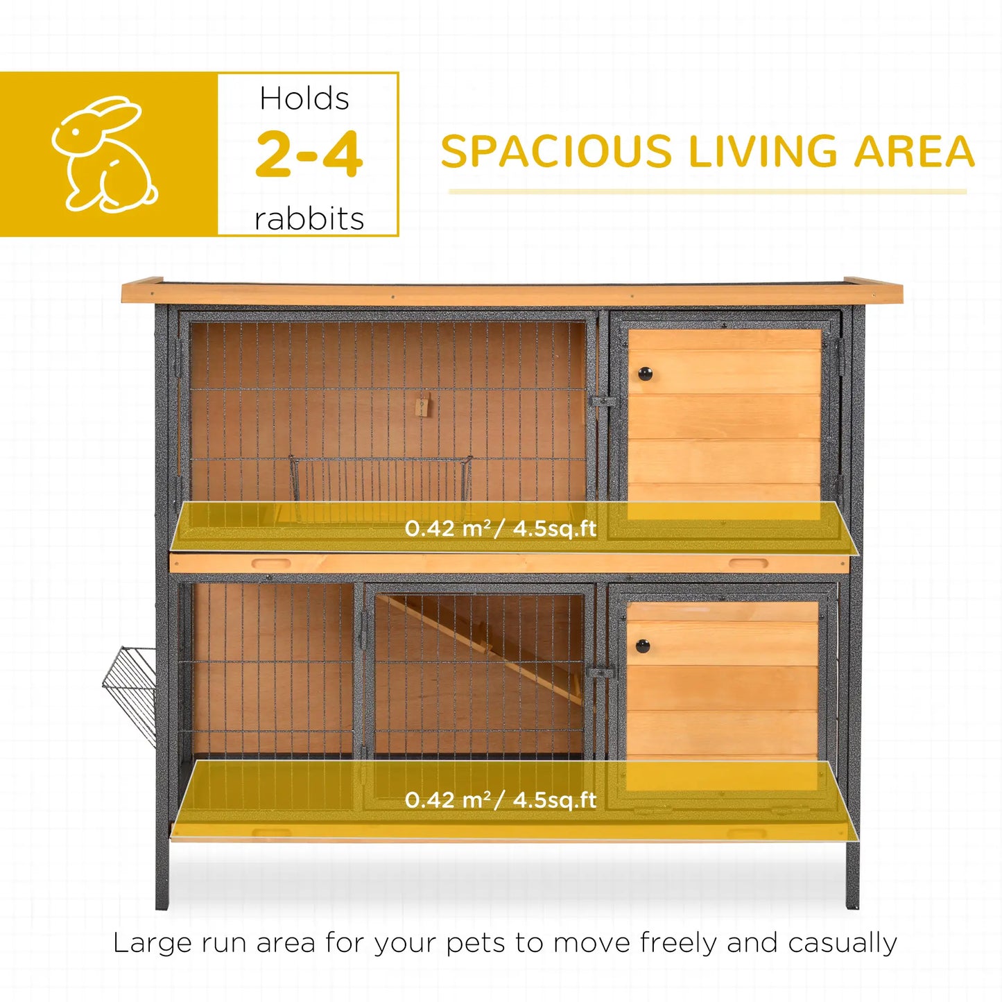 48" 2-Floor Rabbit Hutch, Wooden Pet House, Metal Frame Bunny Cage Rabbit Hutch at Gallery Canada