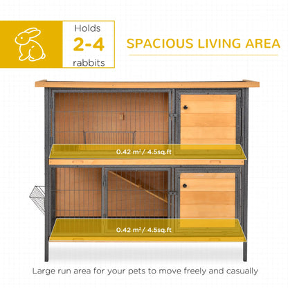 48" 2-Floor Rabbit Hutch, Wooden Pet House, Metal Frame Bunny Cage Rabbit Hutch at Gallery Canada