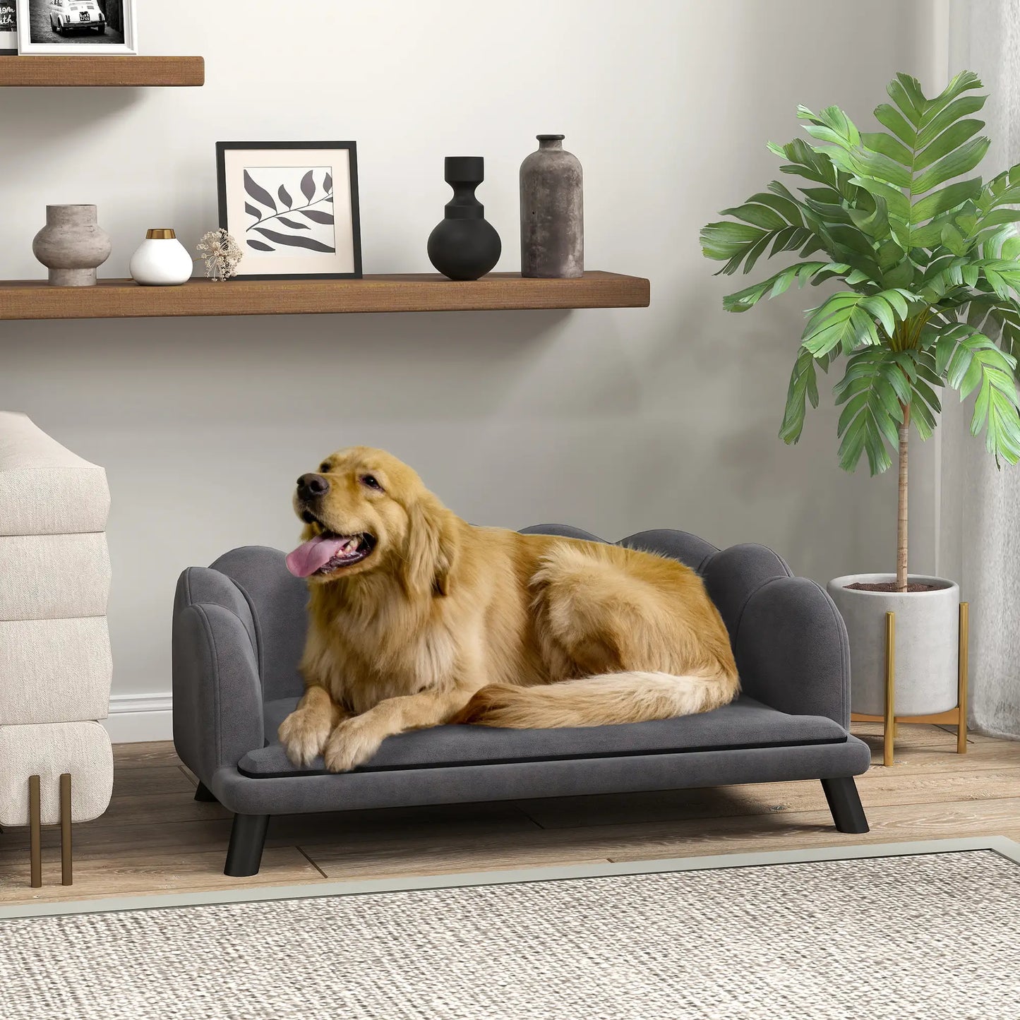 Dog Sofa, Removable Cushion, Wood Legs, Medium Large, Dark Grey Dog Sofas at Gallery Canada