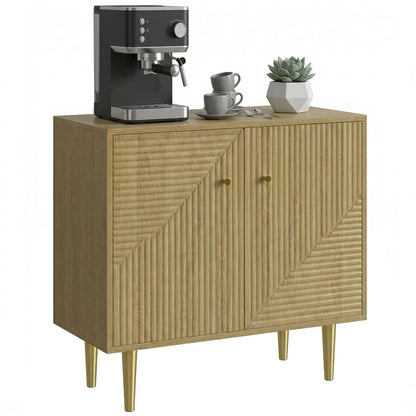 Oak Sideboard With Adjustable Shelf, 2 Doors, Gold Steel Legs, Gold Storage Cabinets at Gallery Canada