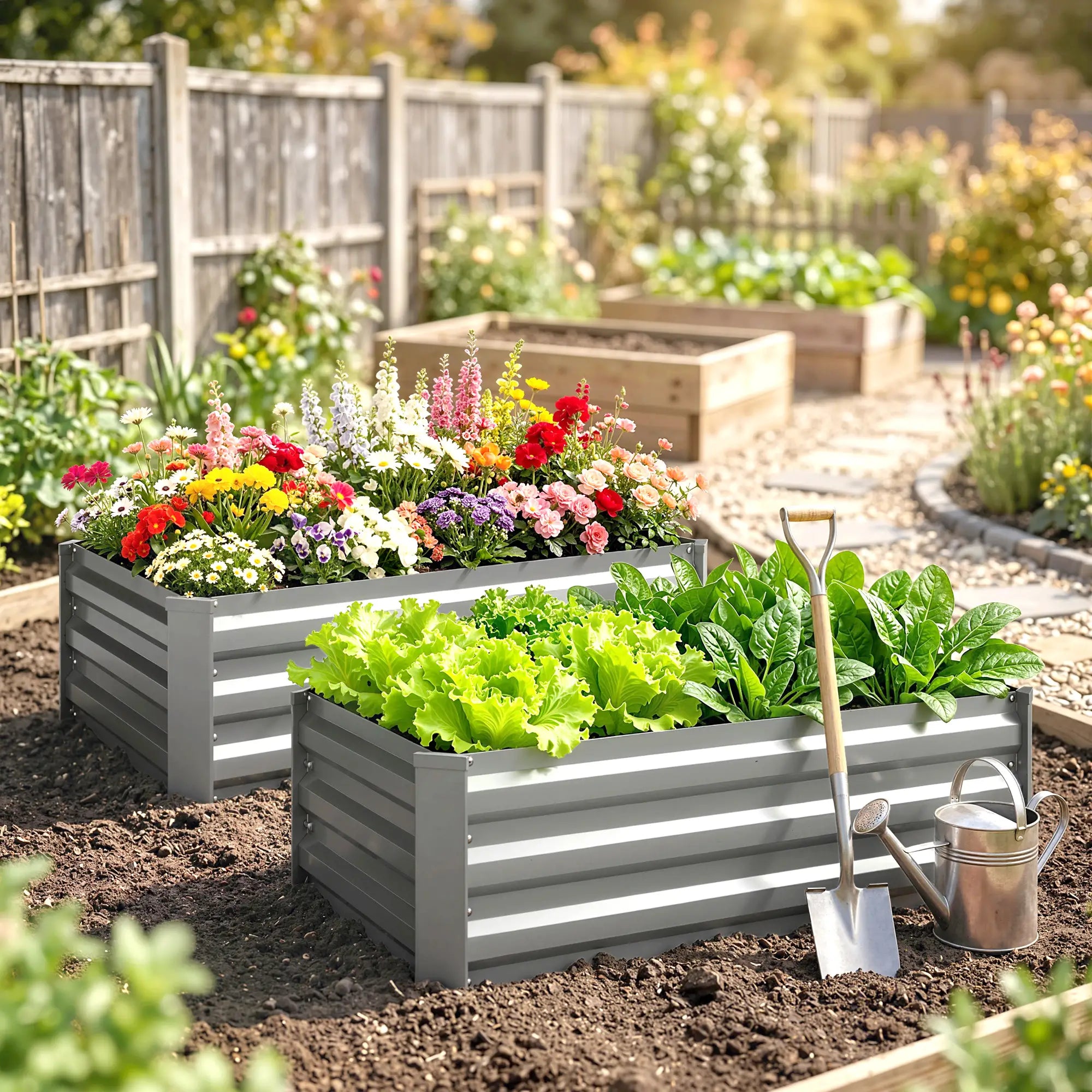 Set of 2 Galvanized Raised Garden Beds, Outdoor Planter Box, Light Grey Raised Garden Beds at Gallery Canada