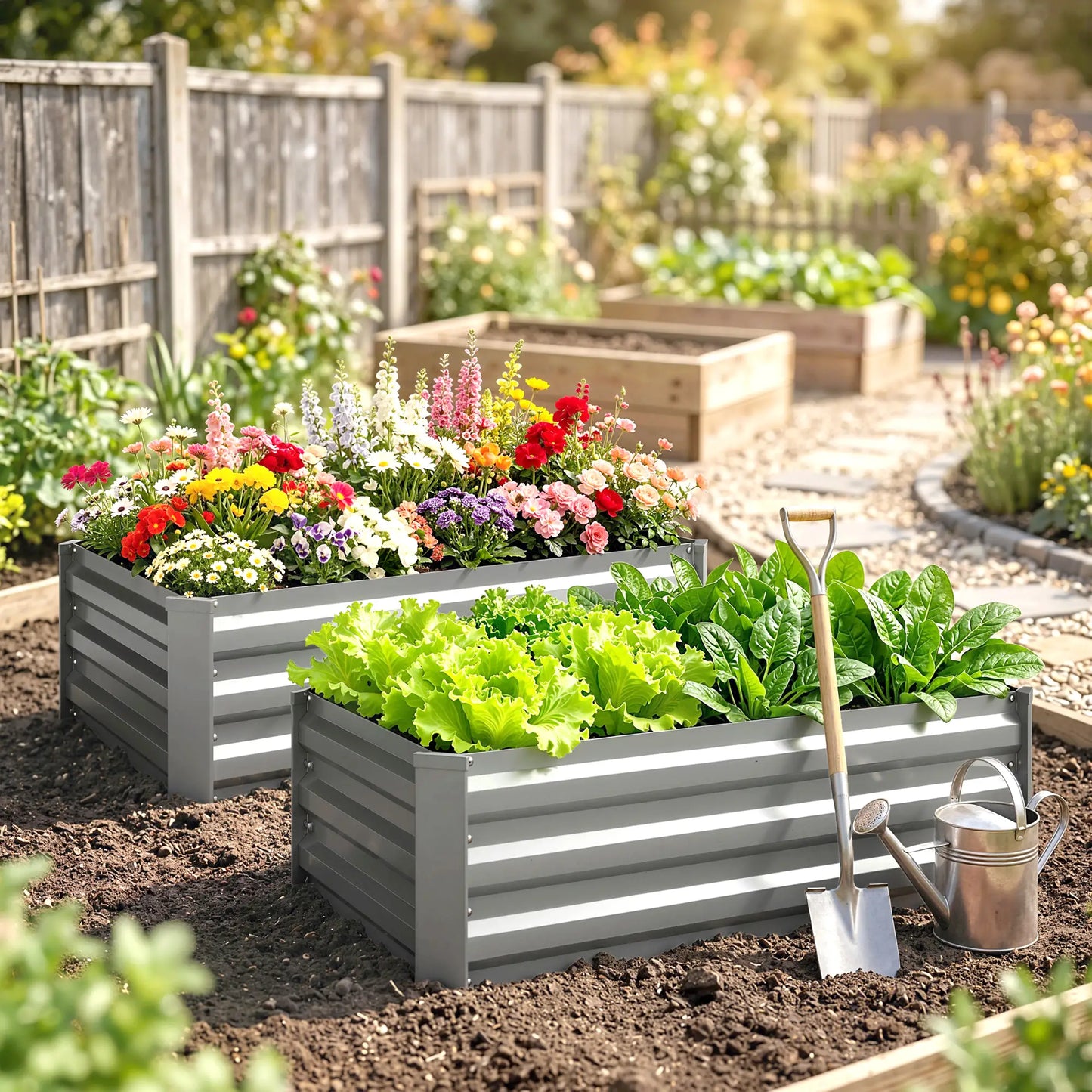 Set of 2 Galvanized Raised Garden Beds, Outdoor Planter Box, Light Grey Raised Garden Beds at Gallery Canada